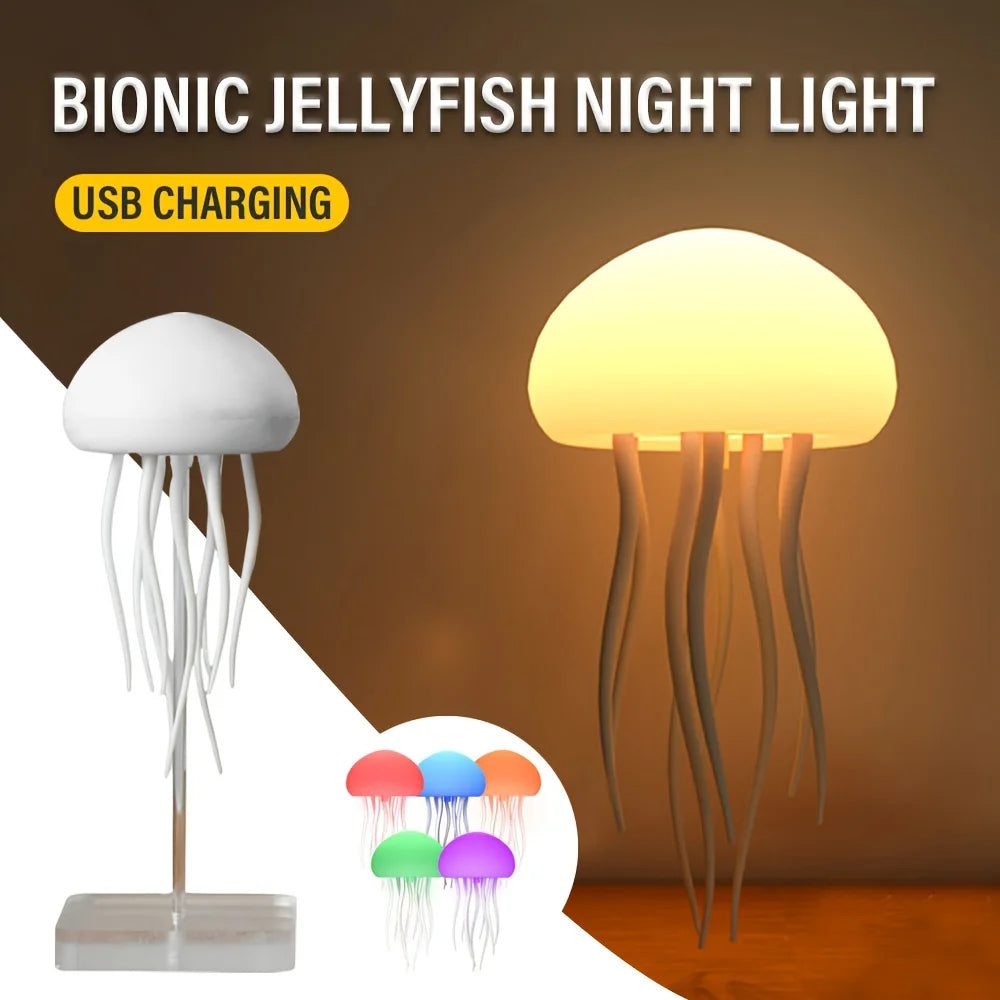 Cartoon Jellyfish Night Light RGB Gradient Cute Jellyfish Bedside Lamp Voice Control Type-C Charging LED Night Lamp Dropshipping
